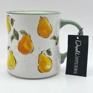 Dwell, Ceramic Pear Pattern XL Coffee Mug Cup - Green, Orange, Yellow, 16oz